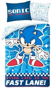 Súprava posteľnej bielizne Ježko Sonic - motív Fast lane - 100% bavlna - 70 x 90 cm + 140 x 200 cm