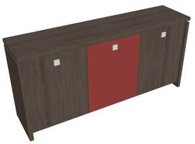 Nízka skriňa Verno 188 x 46 x 90 cm, kombinované dvere, dub antracit / červená