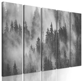 5-dielny obraz čiernobiela hora v rannej hmle