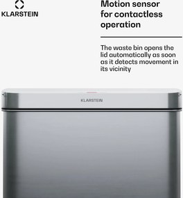 Klarstein Touchless, senzorový odpadkový kôš, 60 l, z nehrdzavejúcej ocele, Soft-Close zatváranie, napájaný batériou, LED displej, časovač