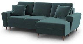 Zamatová rozkladacia/s úložným priestorom rohová pohovka v petrolejovej farbe (pravý roh/s leňoškou) Kyoto – Cosmopolitan Design