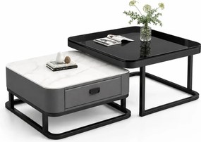 LuxuryForm DESIGN Konferenčný stolík ARAGON 70 × 70 / 60 × 60 cm – sivý / biely mramor + sklo (set 2 ks)