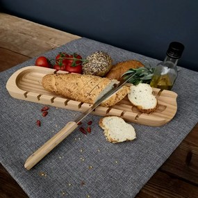 AMADEA Drevená doska na bagety s nožom, masívne drevo, 41x9x3 cm