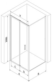 Mexen Exo, sprchovací kút so skladacími dverami 70 x 95 cm, 6mm číre sklo, čierny profil, 816-070-095-70-00
