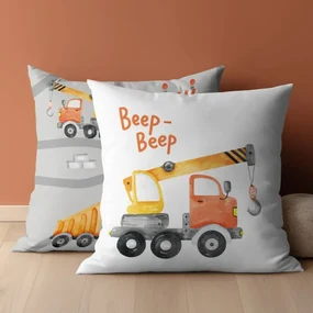 Detská bavlnená obliečka na vankúš so stavebnými strojmi - obojstranná Šírka: 40 cm | Dĺžka: 40 cm
