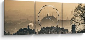 Obraz - Mesto pod hmlou (s hodinami) (90x30 cm)