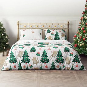 Vianočné saténové posteľné obliečky – motív Mačacie Vianoce - 70 x 90 cm + 140 x 200 cm