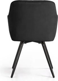 Sada šiestich otočných jedálenských stoličiek TURNO zamatové, čierne / čierne nohy (6 ks)