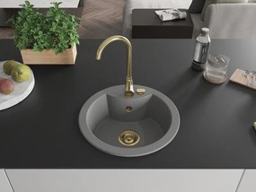 Mexen Diego, granitový drez 488x488x167 mm, 1-komorový, šedá so zlatým sifónom, 6512481000-71-G