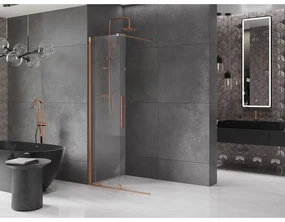 Mexen Velar, posuvné dvere do otvoru typ Walk-In 85 cm, 8mm číre sklo, medená matná, 871-085-000-03-65