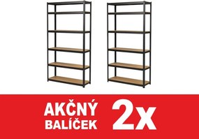 Akcia 2x Regál 220x120x40 cm lakovaný 6-policový, nosnosť 1050 kg - čierny - 2ks