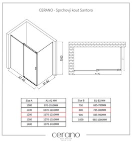 Cerano Lantono, sprchovací kút s posuvnými dverami 120(dvere) x 80(stena) x 195 cm, 8mm číre sklo, čierny profil, CER-CER-431497