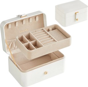 Šperkovnica, 2-poschodová šperková úložná schránka, 11 x 16 x 8 cm, oblá biela