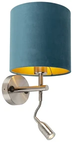 Oceľová nástenná lampa s lampou na čítanie a zamatovým tienidlom 20/20/20 modrá