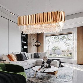 Toolight Toolight, kovové-krištáľové závesné svietidlo E14 60x30 cm 312355, zlatá, OSW-00683