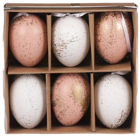 Sada umelých veľkonočných vajíčok zlato zdobených, ružovo-biela, 6 ks