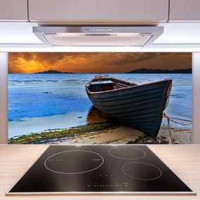 Sklenený obklad Do kuchyne Loď more pobrežie pláž 125x50 cm