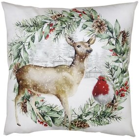 Bielo-zelená obliečka na vankúš s kolouškom a vencom - 45*45 cm