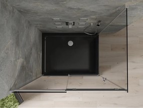 Mexen Omega, sprchový kút s posuvnými dverami 120 (dvere) x 90 (stena) cm, 8mm šedé sklo, chrómový profil + slim sprchová vanička čierna + chrómový sifón, 825-120-090-01-40-4070