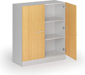 Kovová spisová skriňa s drevenými dverami, demontovaná, 1150 x 1000 x 400 mm, buk