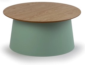 Plastový kávový stolík SETA s drevenou doskou, priemer 690 mm, dub/zelená