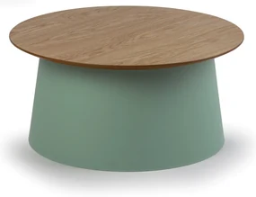 Plastový kávový stolík SETA s drevenou doskou, priemer 690 mm, dub/zelená