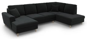 Čierna zamatová rozkladacia/s úložným priestorom rohová pohovka (pravý roh/do "U") Kyoto – Cosmopolitan Design