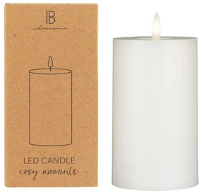 IB Laursen LED stĺpová sviečka WARM FLAME SL 12,5 cm biela