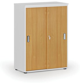Kancelárska skriňa so zasúvacími dverami PRIMO WHITE, 1087 x 800 x 420 mm, biela/buk
