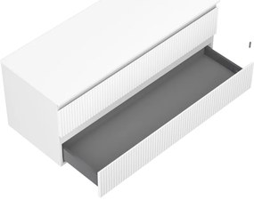 Mexen Rivel, kúpeľňová skrinka 120 cm s pracovnou doskou, 2 zásuvky, drážkovaná, biela matná, 91A20-12047-2-BFFC01