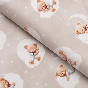 Biante Detský bavlnený obdĺžnikový obrus Sandra SA-744 Spiace medvedíky na obláčikoch na sivobéžovom 140x160 cm