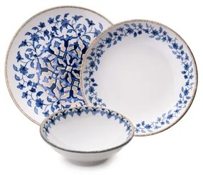 Sada jedálenského riadu 18 ks, biela/modrá, porcelán