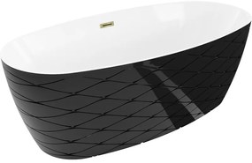 Mexen Olea, voľne stojaca vaňa, vzor, 170 × 80 cm, biela-čierna, zlatý lesklý prepad, 52821708075-50