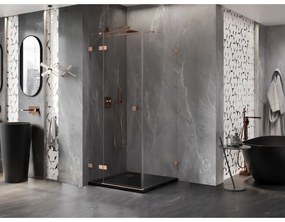 Mexen Lunar T, sklápací sprchový kút ľavý 120 x 120 cm, 8mm číre sklo, profil medená matná, 834T-120-120-65-00-L