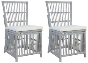 Jedálenské stoličky s podložkami 2 ks sivé prírodný ratan 283087