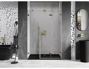 Mexen Lunar-F, pravé skladacie sprchové dvere 150 cm, číre sklo, zlatý profil, 836S-150-050-50-00-P