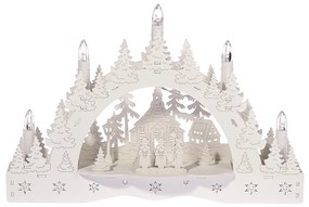 Vianočný LED svietnik Zimná krajina, koledníci pred kostolom, 35 x 23 x 7,5 cm