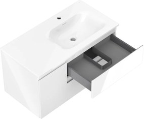 Mexen Orio, kúpeľňová skrinka 90 cm s pravým umývadlom Vela, 2S, 1D, biela lesklá, 91A13-09047-3-BBFFF00-W23P00
