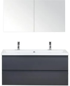Kúpeľňový nábytkový set Evora 120 cm s keramickým umývadlom 2 otvormi na kohúty a zrkadlovou skrinkou antracitovo sivá matná
