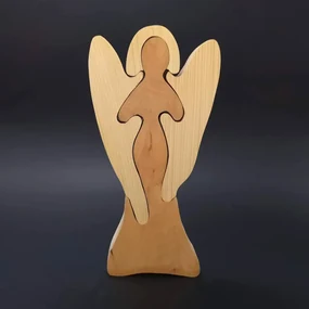 AMADEA Drevené puzzle anjel, masívne drevo dvoch druhov drevín, 25 cm