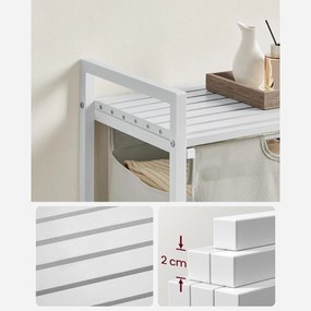 Kôš na bielizeň 65 l, kôš na prádlo s policou a kovovým rámom, biely