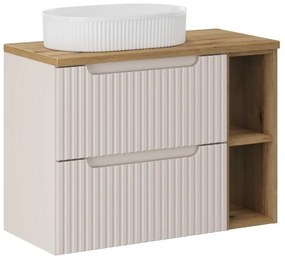 Závesná skrinka Nova Cashmere Beyond s doskou a umývadlom 80 cm kašmírová/dub evoke