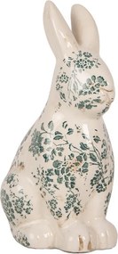 Keramická dekorácia králik so zelenými kvetmi Tien French L - 16*12*28 cm