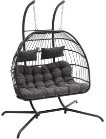 Závesné hojdacie dvojkreslo CUBA čierne - sivé vankúše