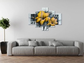 Gario Ručne maľovaný obraz Nádherné žlté Vlčie maky - 5 dielny Rozmery: 100 x 70 cm