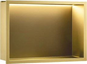Rea Vstavaná kúpeľňová polica s LED osvetlením 45x30 cm, kartáčovaná zlatá