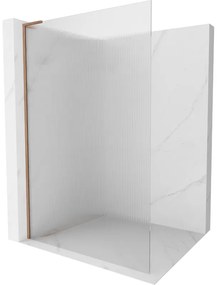 Mexen Kioto L, sprchová zástena Walk-In 80 x 200 cm, 8mm sklo s rebrovým vzorom, medený matný profil, 800-080-103-65-09