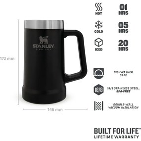 Čierny termo hrnček z nehrdzavejúcej ocele 700 ml The Big Grip Beer Stein Black – Stanley