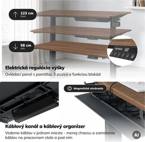 Elektrický stôl s reguláciou výšky ergonomický antracitový/orech,1400x700 mm: ARIA