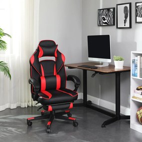 Ergonomická stolička, kancelárska stolička s opierkou nôh, čierna, červená
